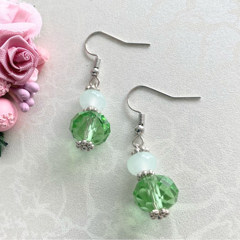 Handcrafted Green Crystal Drop Earrings